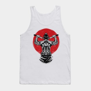 sketched warrior holding two katana swords to his back. Tank Top